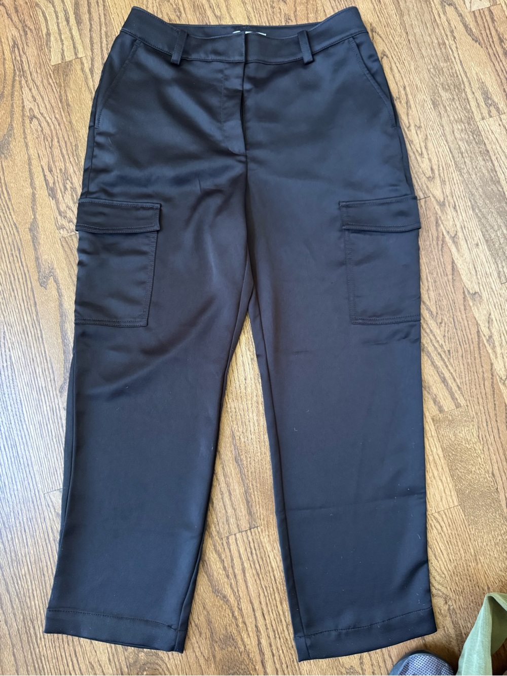 LOFT Black Satin Cargo Trousers